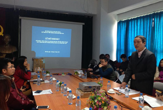 Ông Phạm Văn Dũng, Giám đốc Quỹ Dịch vụ Viễn thông công ích phát biểu tại Lễ mở thầu vào sáng ngày 25/2/2016.
